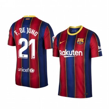 Barcelona Frenkie de Jong Men's Red Blue Home Short Sleeve Jersey 2020-21