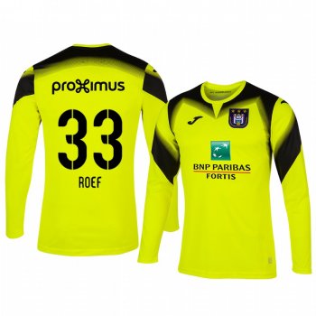 Davy Roef Anderlecht 19-20 Goalkeeper Men's Yellow Long Sleeve Jersey