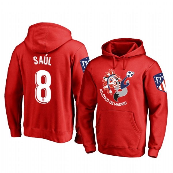 Saul Atletico de Madrid Red Team Logo Pullover Hoodie