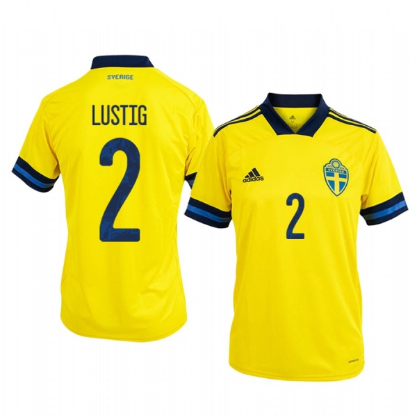 Sweden Mikael Lustig Men's 2020 Home Authentic Short Sleeve Jersey