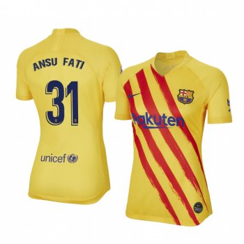 Women's Ansu Fati Barcelona Fourth Yellow Short Sleeve Jersey