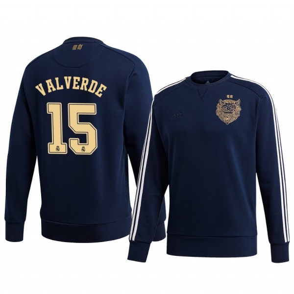 Federico Valverde Real Madrid 2020 Chinese New Year Blue Long Sleeve Pullover Sweatshirt