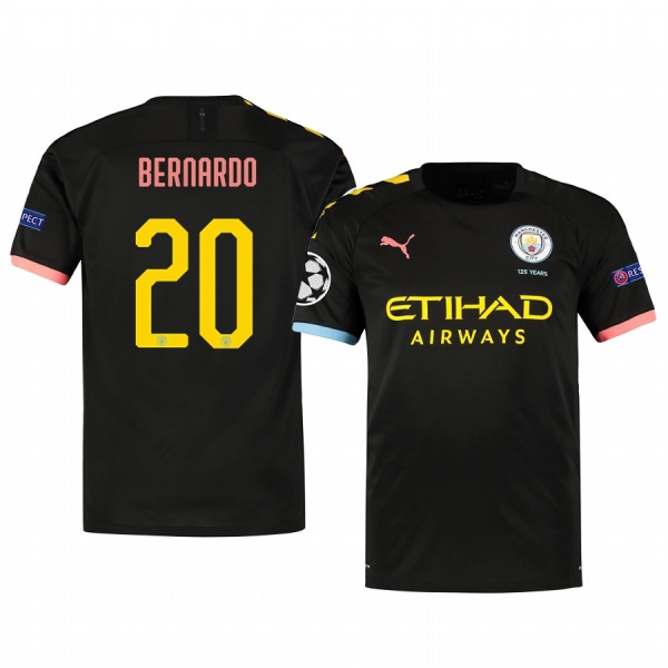 Bernardo Silva Manchester City 2020 UEFA Champion League Away Men's Black Short Sleeve Jersey