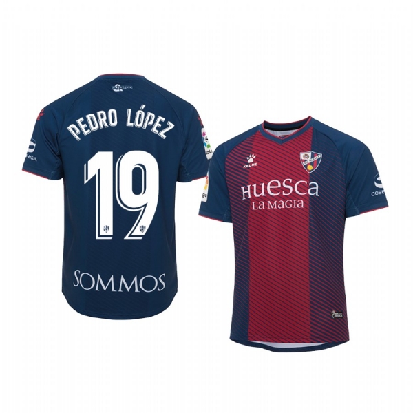 Pedro Lopez SD Huesca Home Navy Red Short Sleeve Jersey