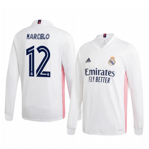 Marcelo Real Madrid 2020-21 Home Men's White Long Sleeve Jersey