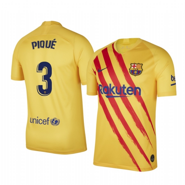 Gerard Pique Barcelona Fourth Yellow Short Sleeve Jersey