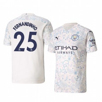 Fernandinho Manchester City 2020-21 Third Men's White Short Sleeve Jersey