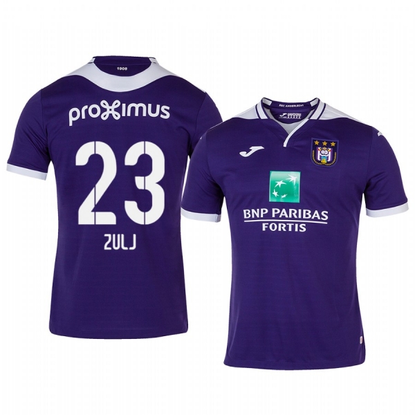 Peter Zulj Anderlecht 19-20 Home Men's Purple Short Sleeve Jersey