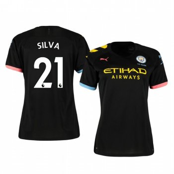 Women's David Silva Manchester City Away Short Sleeve Jersey 19-20