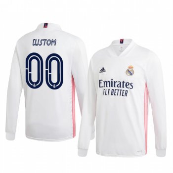 Custom Real Madrid 2020-21 Home Men's White Long Sleeve Jersey