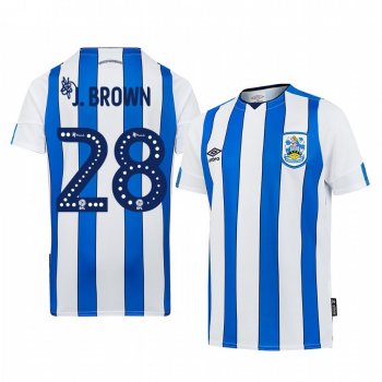 Huddersfield Town Jaden Brown 19-20 Home Men's White Blue Short Sleeve Jersey