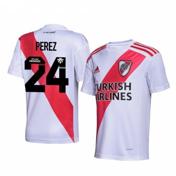 River Plate Enzo Perez 2020 Home Men's White Red Short Sleeve Jersey