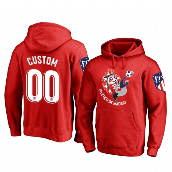 Custom Atletico de Madrid Red Team Logo Pullover Hoodie