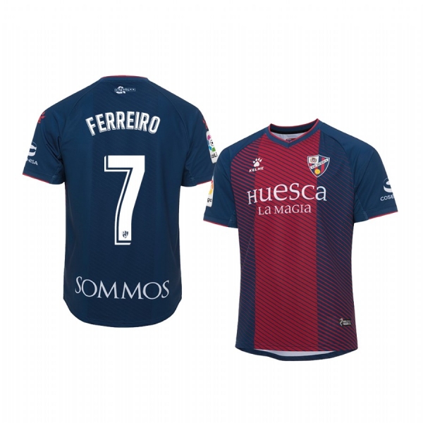 David Ferreiro SD Huesca Home Navy Red Short Sleeve Jersey