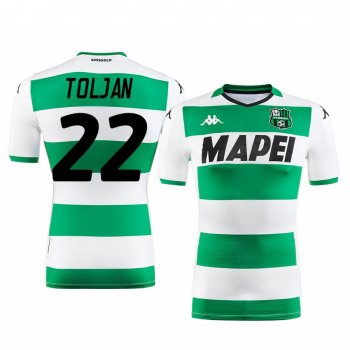 Jeremy Toljan U.S. Sassuolo Calcio 2019-20 White Green Away Men's Short Sleeve Jersey