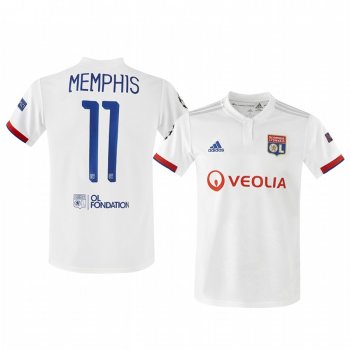 Memphis Depay Olympique Lyonnais 2020 UEFA Champion League Home Men's White Short Sleeve Jersey