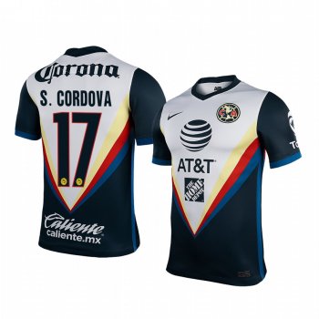 Club America Sebastian Cordova Men's White Navy Away Short Sleeve Jersey 2020-21