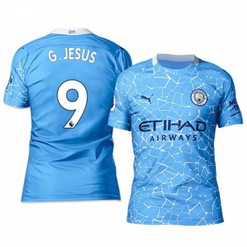 Manchester City Gabriel Jesus Men's Blue Home Short Sleeve Jersey 2020-21