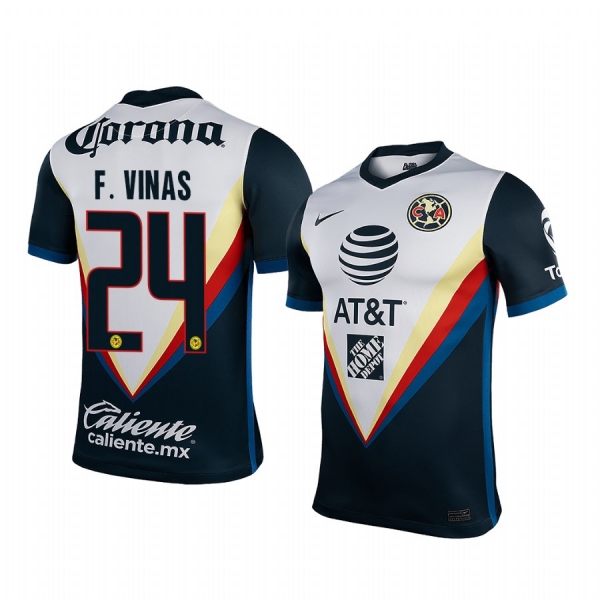 Club America Federico Vinas Men's White Navy Away Short Sleeve Jersey 2020-21