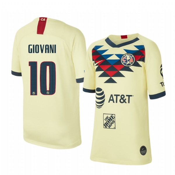 Youth Giovani dos Santos Club America 19-20 Home Yellow Short Sleeve Jersey