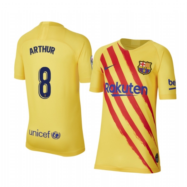 Youth Arthur Barcelona Fourth Yellow Short Sleeve Jersey