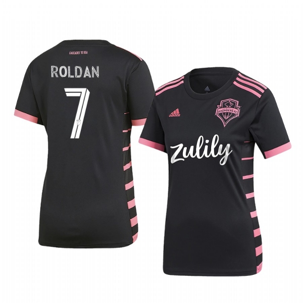 Women's Seattle Sounders FC Cristian Roldan Black Nightfall Short Sleeve Jersey 2020