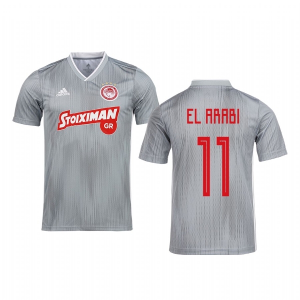 Youth Youssef El-Arabi Olympiacos Piraeus 19-20 Gray Away Short Sleeve Jersey