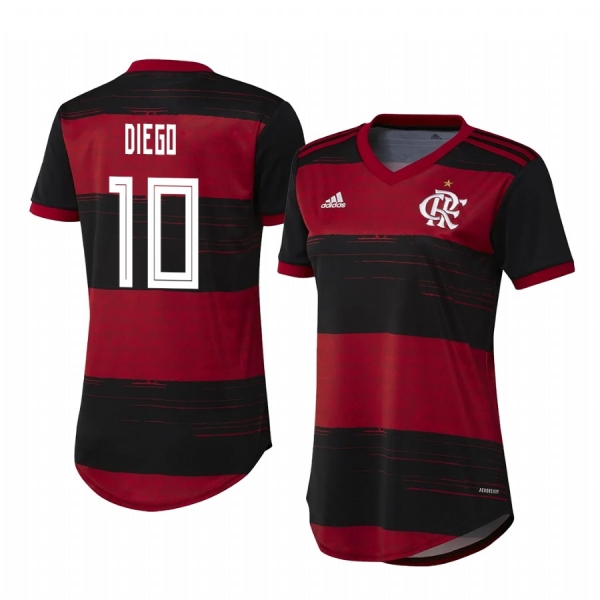 Women's Flamengo Diego Red Black Home Short Sleeve Jersey 2020