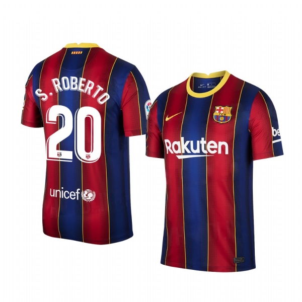 Barcelona Sergi Roberto Men's Red Blue Home Short Sleeve Jersey 2020-21