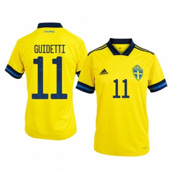 Sweden John Guidetti Men's 2020 Home Authentic Short Sleeve Jersey