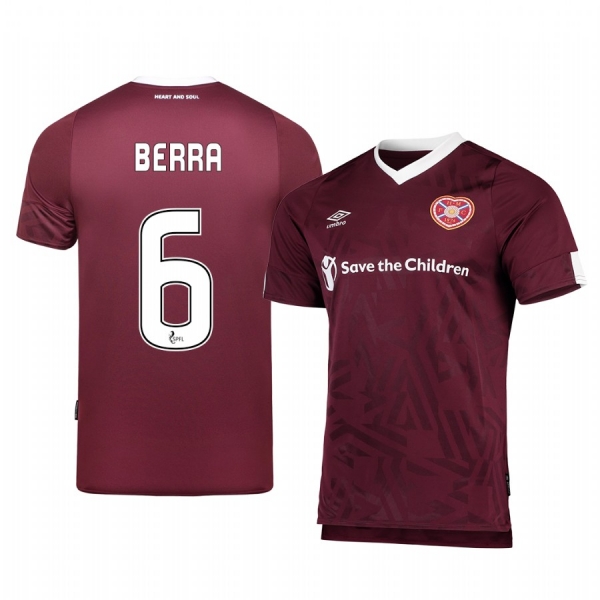 Heart of Midlothian Christophe Berra Men's 19-20 Home Replica Short Sleeve Jersey