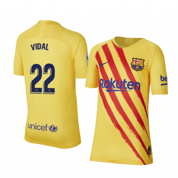 Youth Arturo Vidal Barcelona Fourth Yellow Short Sleeve Jersey