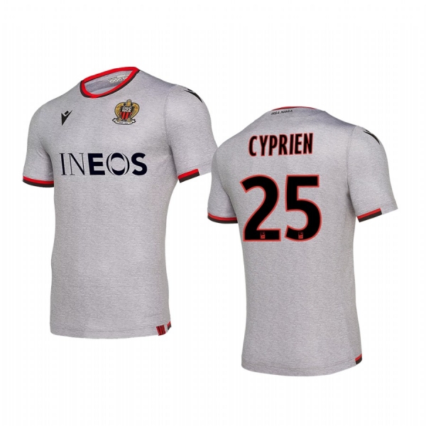 Youth OGC Nice Wylan Cyprien Grey Away Short Sleeve Jersey 19-20