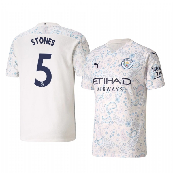 John Stones Manchester City 2020-21 Third Men's White Short Sleeve Jersey