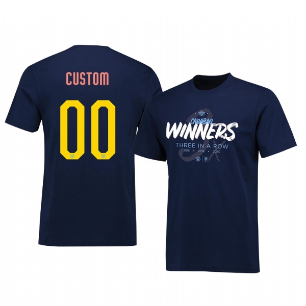 Custom Manchester City Carabao Cup Navy Three In A Row Winners T-shirt