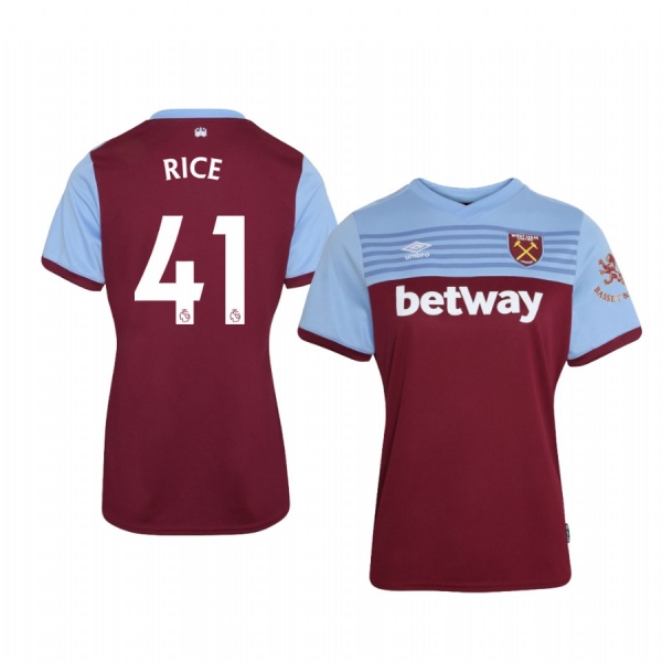 Women's Declan Rice West Ham United Home Short Sleeve Jersey 19-20