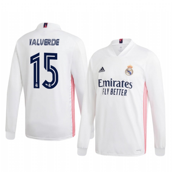 Federico Valverde Real Madrid 2020-21 Home Men's White Long Sleeve Jersey