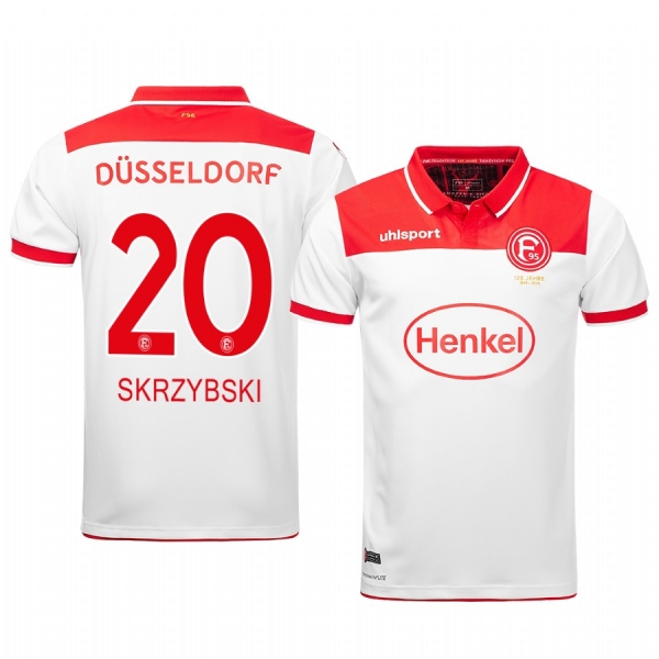 Steven Skrzybski Fortuna Düsseldorf 19-20 White Home Men's Short Sleeve Jersey