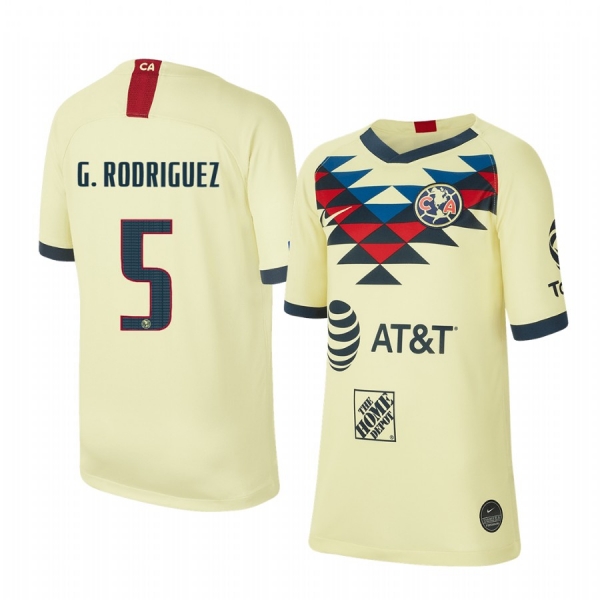 Youth Guido Rodriguez Club America 19-20 Home Yellow Short Sleeve Jersey