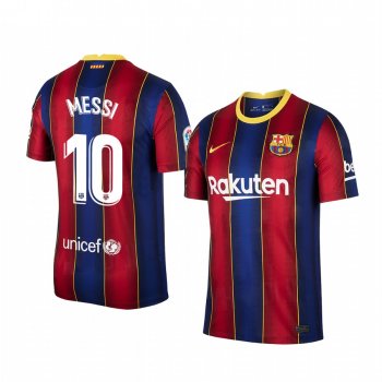 Barcelona Lionel Messi Men's Red Blue Home Short Sleeve Jersey 2020-21