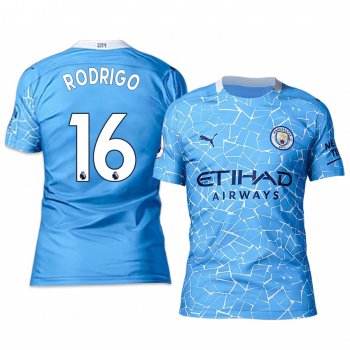 Manchester City Rodrigo Men's Blue Home Short Sleeve Jersey 2020-21