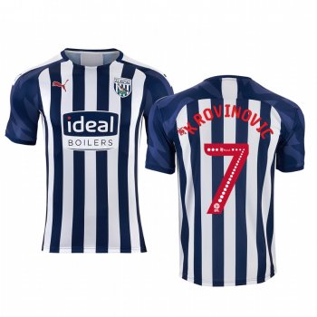 West Bromwich Albion Filip Krovinovic Men's White Blue Home Short Sleeve Jersey 19-20