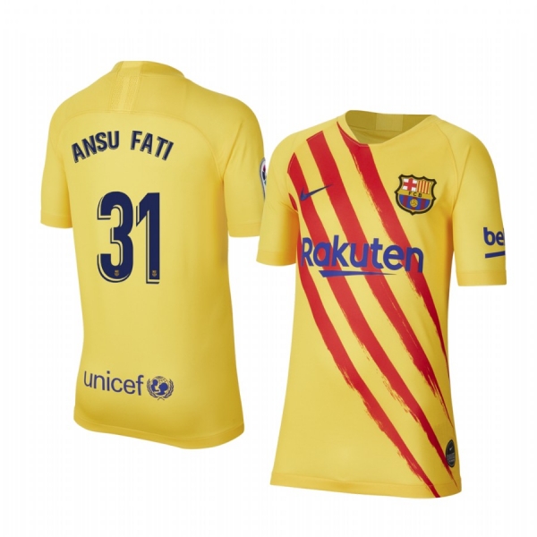 Youth Ansu Fati Barcelona Fourth Yellow Short Sleeve Jersey