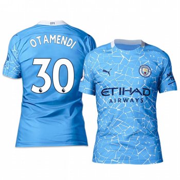 Manchester City Nicolas Otamendi Men's Blue Home Short Sleeve Jersey 2020-21