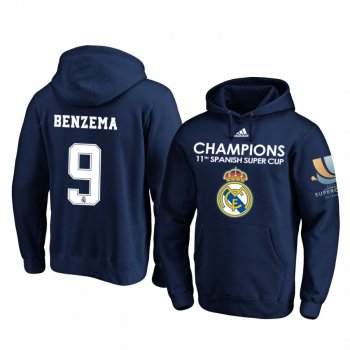 Karim Benzema Real Madrid Navy Spanish Super Cup Champions Pullover Hoodie