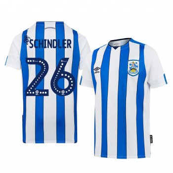 Huddersfield Town Christopher Schindler 19-20 Home Men's White Blue Short Sleeve Jersey