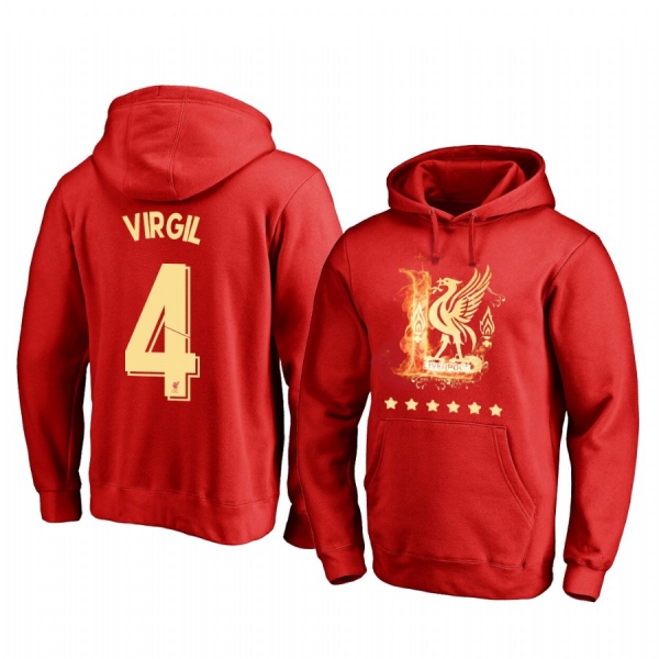 Virgil van Dijk Liverpool We Won It Six Times Red Iconic Logo Pullover Hoodie