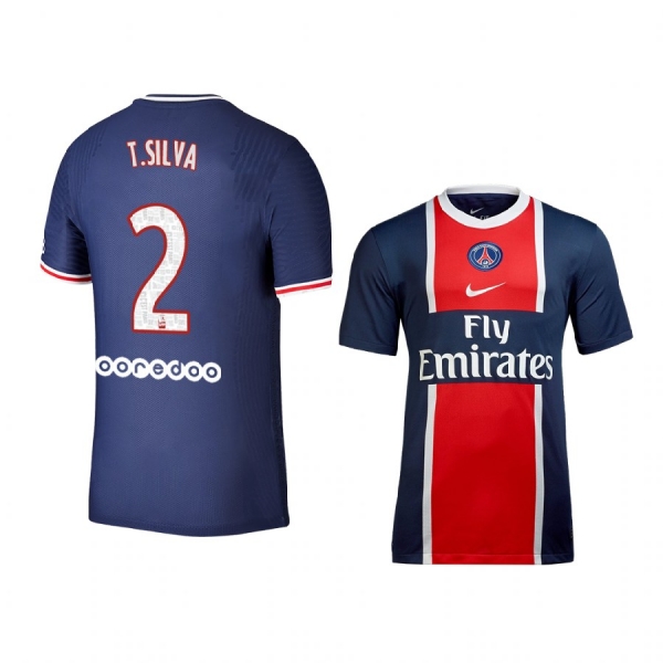 Youth Paris Saint-Germain Thiago Silva Navy Home Short Sleeve Jersey 2020-21