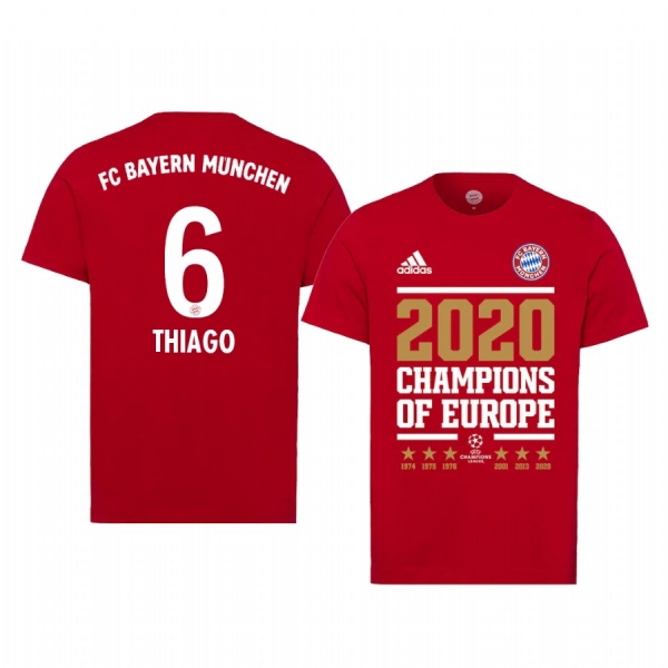 Bayern Munich Red 2020 UEFA Champions of Europe Short Sleeve T-Shirt