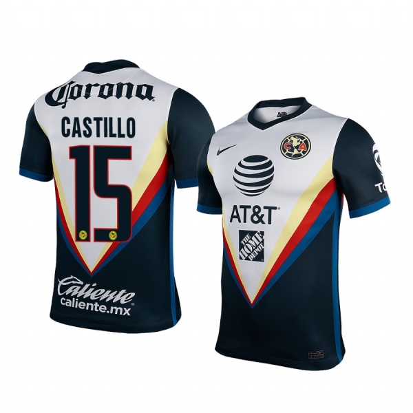 Club America Nicolas Castillo Men's White Navy Away Short Sleeve Jersey 2020-21